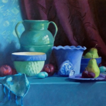 "Pottery, Plums, and Pears" 19 x 23 oil on linen