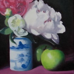 "Peonies with Green Apples" 11 x14 oil on linen