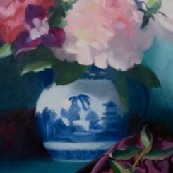 "Peonies in Chinese Pitcher" 12 x 16 oil on linen
