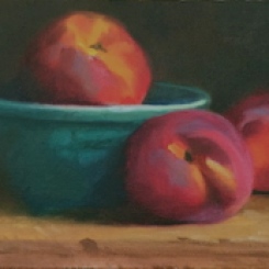 "Peaches with Green Bowl" 5 x 7 oil on board
